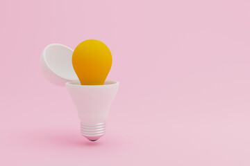 Yellow light bulb inside white light bulb on pink background. Creative thinking ideas and innovation concept. 3d rendering illustration