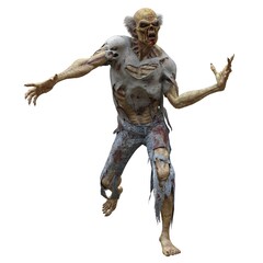 Zombie male isolated white background 3d illustration