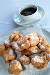Cookies and castor sugar (Turkish name is Pudra Şekerli Kurabiye) with chocolate sauce.