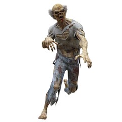 Zombie male isolated white background 3d illustration