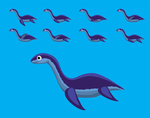 Animal Animation Sequence Dinosaur Plesiosaurus Swimming Cartoon Vector
