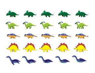 Animal Dinosaur Animation Moves Frame Sequence Cute Cartoon Vector Illustration Set 2