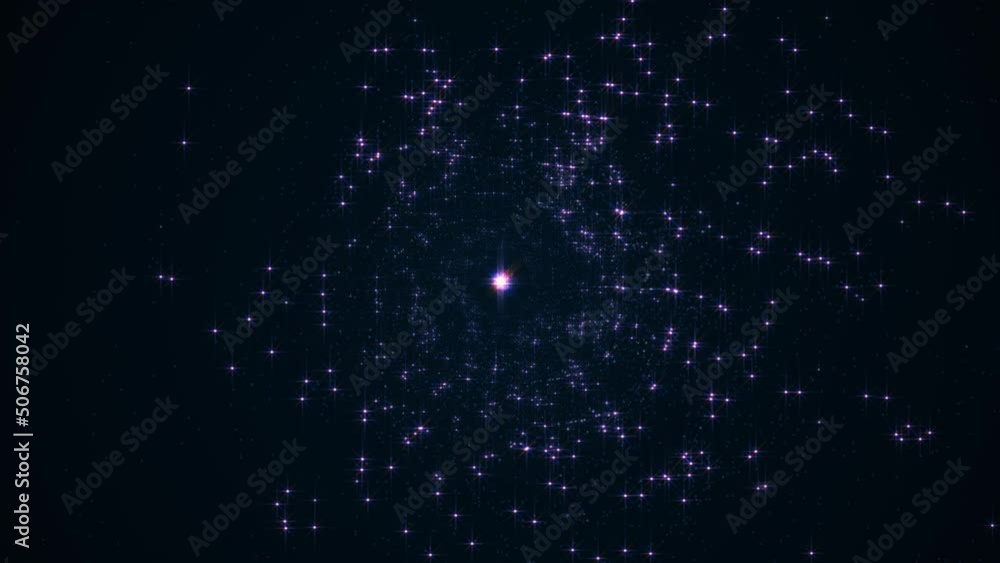 Poster 4k 3d seamless loop of movement glow pink stars space travel abstract background. graphic motion ove