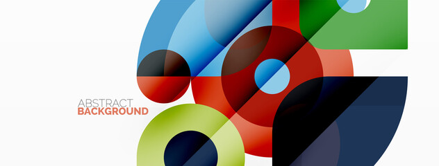 Colorful round shapes, circles and triangles background. Minimal geometric template for wallpaper, banner, presentation