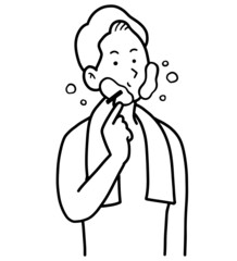 髭を剃る男性のイラスト素材　線画のみ