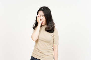 Fototapeta premium Suffering Headache Of Beautiful Asian Woman Isolated On White Background