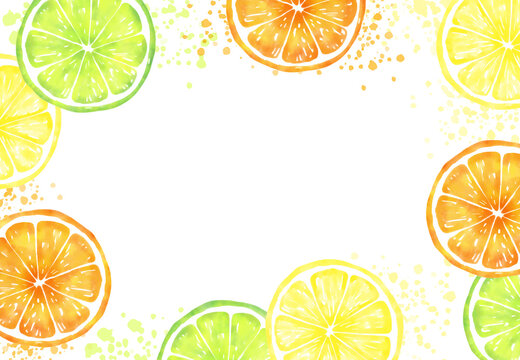 vector background with slices of lemon, lime and orange in watercolor for banners, cards, flyers, social media wallpapers, etc.