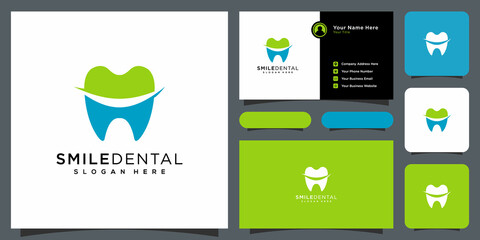 smile dental logo vector design and business card