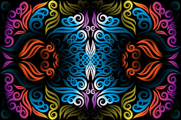 Beautiful glow colour caleidoscope gradient flower line art pattern wallpaper of indonesian traditional abstract batik  ethnic dayak ornament for commercial  ads