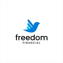 Freedom Wings Logo. Blue Dove Symbol. Abstract Feather and Wing Design. Financial Business Icon. Corporate Growth Concept. Modern Flat Vector. Success, Profit, Economy, Flight Illustration.