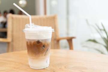 Fresh coffee, iced cappuccino, Macchiato, latte with separate milk and coffee. Coffee in a plastic...