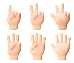 숫자를 세는 3D 손가락 아이콘 일러스트입니다. 1에서 부터 5까지 손가락으로 표현 된 귀여운 3d 아이콘 이미지 입니다.