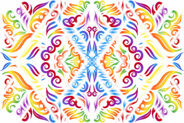 Beautiful glow colour caleidoscope gradient flower line art pattern wallpaper of indonesian traditional abstract batik  ethnic dayak ornament for commercial  ads