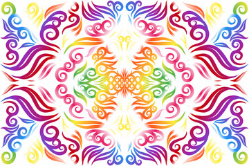 Beautiful glow colour caleidoscope gradient flower line art pattern wallpaper of indonesian traditional abstract batik  ethnic dayak ornament for commercial  ads