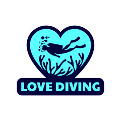 Love diving logo template. Scuba diving logo