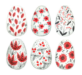 Watercolor easter eggs isolated on white background