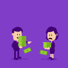 Business concept illustration. The difference in income between men and women. Suitable for business and economic illustration