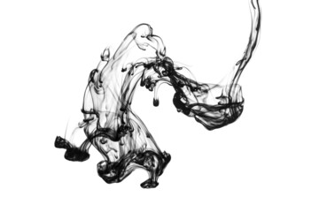 Obraz premium Black ink dropped into water isolated on white background。