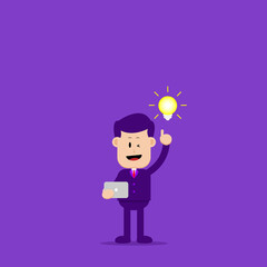 Business concept illustration. A businessman came up with an idea after looking at a tablet. Suitable for business illustration