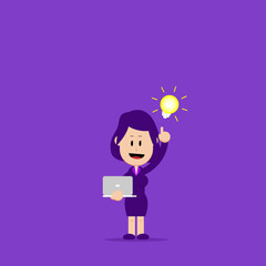 Business concept illustration. A businesswoman came up with an idea after looking at a laptop. Suitable for business illustration