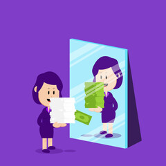 Business concept illustration. A hard worker sees himself earning a lot of money in the mirror. Suitable for business illustration