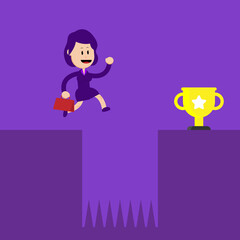 Business concept illustration. A hard worker jumps over obstacles to achieve success. Suitable for business illustration