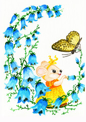 Obraz premium The fabulous life of mice in clothes.Watercolor book illustration,wall art,A-3 printable poster picture.