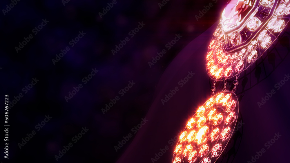 Poster glowing necklace with precious gem stones - bijouterie bg, fictional design - object 3d rendering