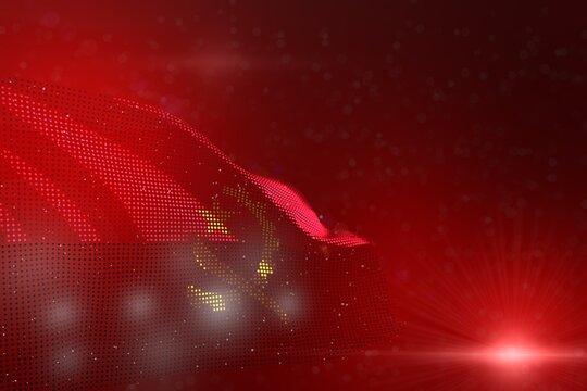 nice feast flag 3d illustration. - vivid picture of Angola flag of dots waving on red - bokeh and space for content