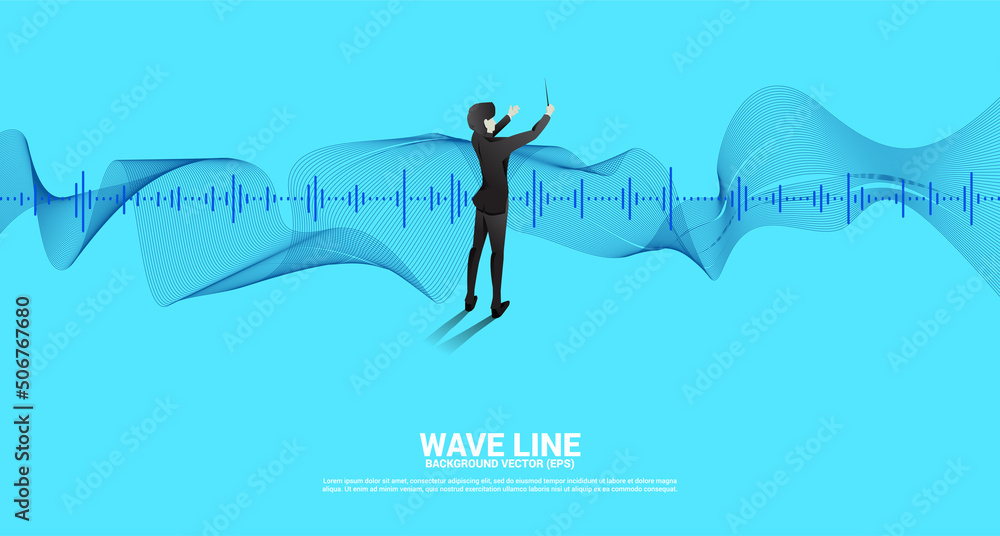 Poster vector silhouette of conductor with sound wave music equalizer background. concept background for cl