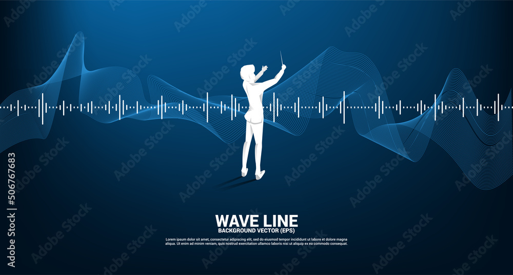 Poster Vector silhouette of conductor with Sound wave Music Equalizer background. Concept background for classic music concert and recreation.