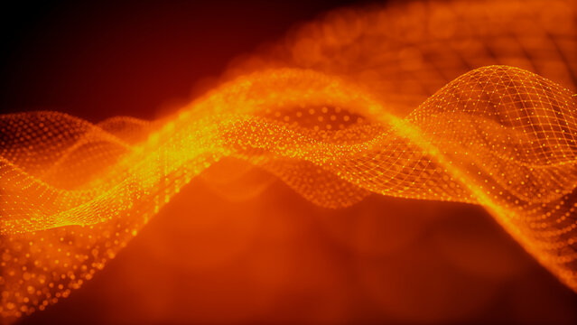 Data Transfer Concept. Orange, Futuristic Digital Style. 3D Render.