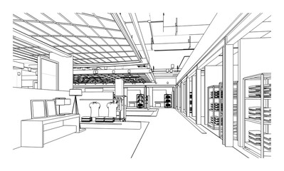 line drawing of shopping mall,Modern design,3d rendering