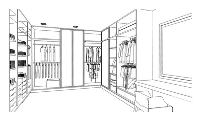 line drawing of dressing room,closet room,Modern design,3d rendering © oselote