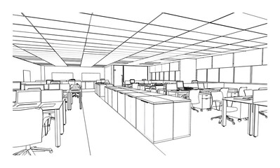 line drawing of office,Modern design,3d rendering