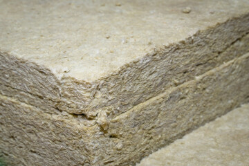 Close-up of packaged mineral wool of regular shape