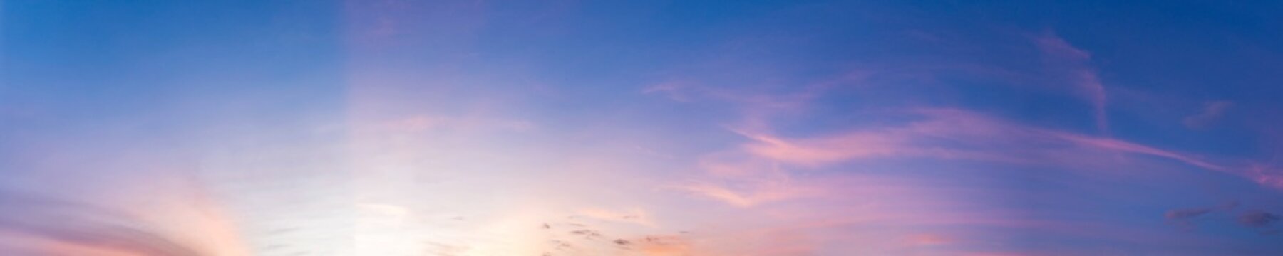 Dramatic panorama sky with cloud on sunrise and sunset time. Panoramic image.