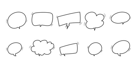 doodle hand drawn speech bubble chat collection set