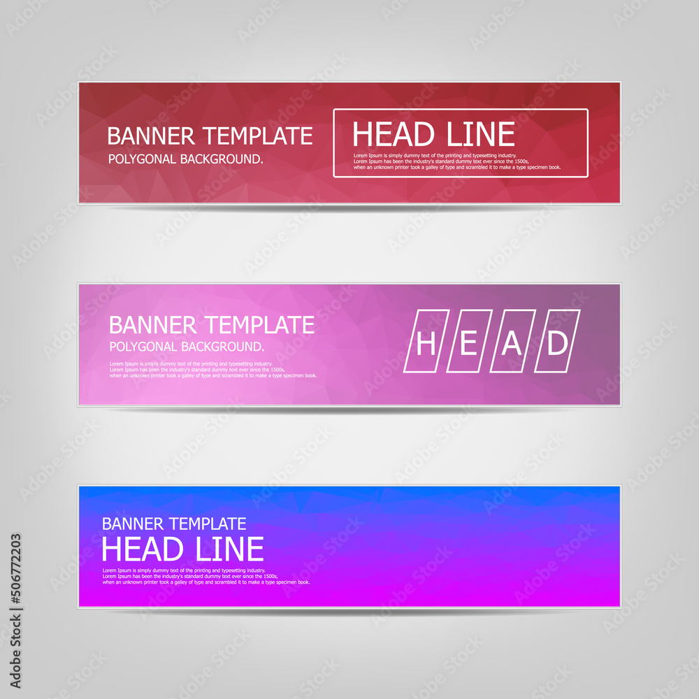 Aufkleber set of banners with a polygonal geometric background with different design elements and colors. desi