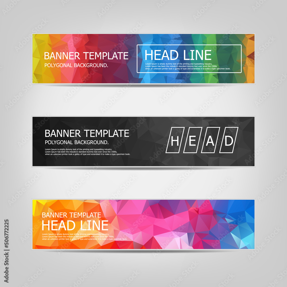Aufkleber set of banners with a polygonal geometric background with different design elements and colors. desi
