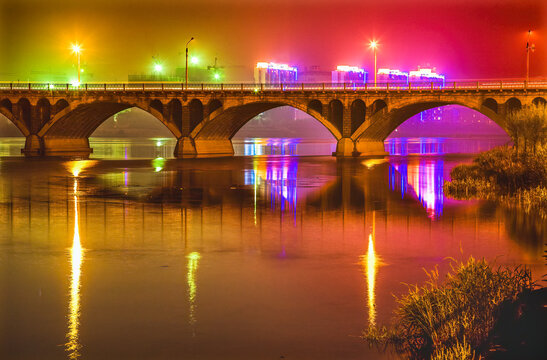 Bridge Hun River Night Fuxin Liaoning Province China