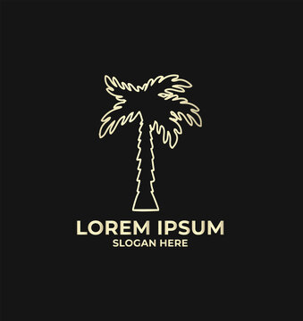logo for tourism business, golden palm vector line. : golden line palm tree on black background vector logo