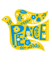 Dove of peace and flowers,  lettering.
. Symbol of peace. Ukraine flag colors - 506773695
