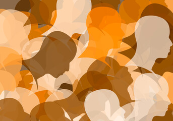 Male face silhouettes with overlay effect. Human relationships concept