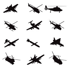 military aircraft silhouettes Premium vector template