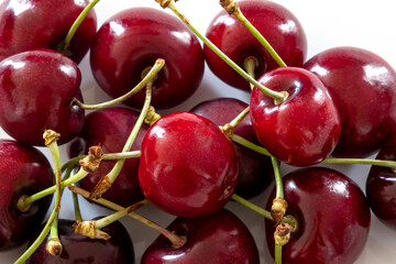 close up of several red cherries