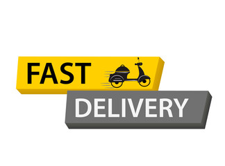 Fast delivery. Badge with scooter. Vector stock illustrtaion.