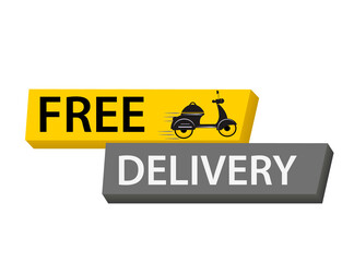 Free delivery. Badge with scooter. Vector stock illustrtaion.