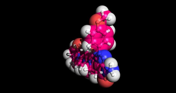 Apixaban molecule. 3D spin, 4K