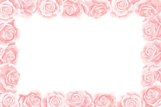 Elegant pink roses floral bouquet as a frame. Vector summer border design